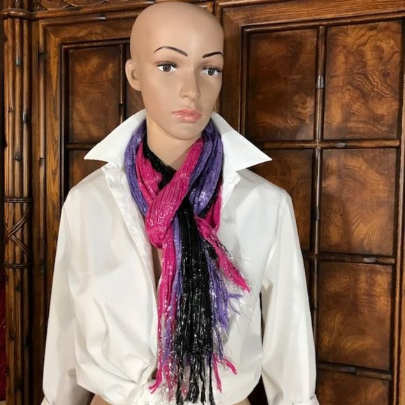 (Set of 3) Pop Metallic Stripe Stretch Fringe Scarves - Picture 4 of 10